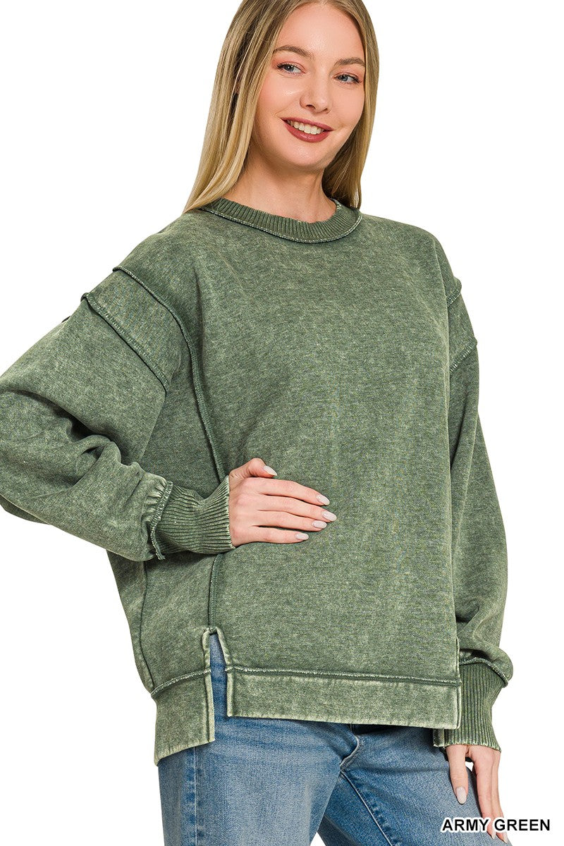 Acid Wash Exposed Seam Fleece Sweatshirt