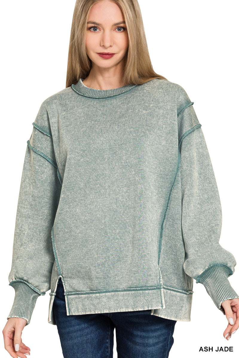 Acid Wash Exposed Seam Fleece Sweatshirt