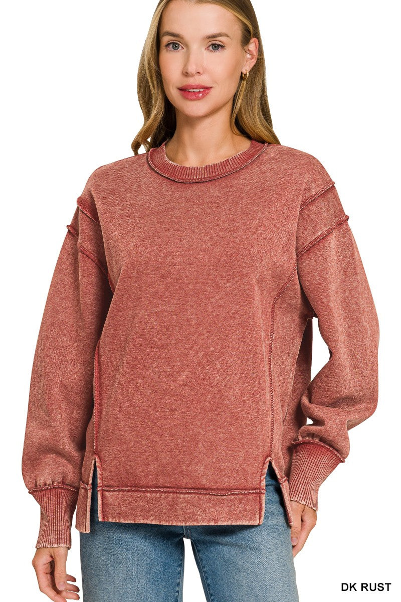 Acid Wash Exposed Seam Fleece Sweatshirt