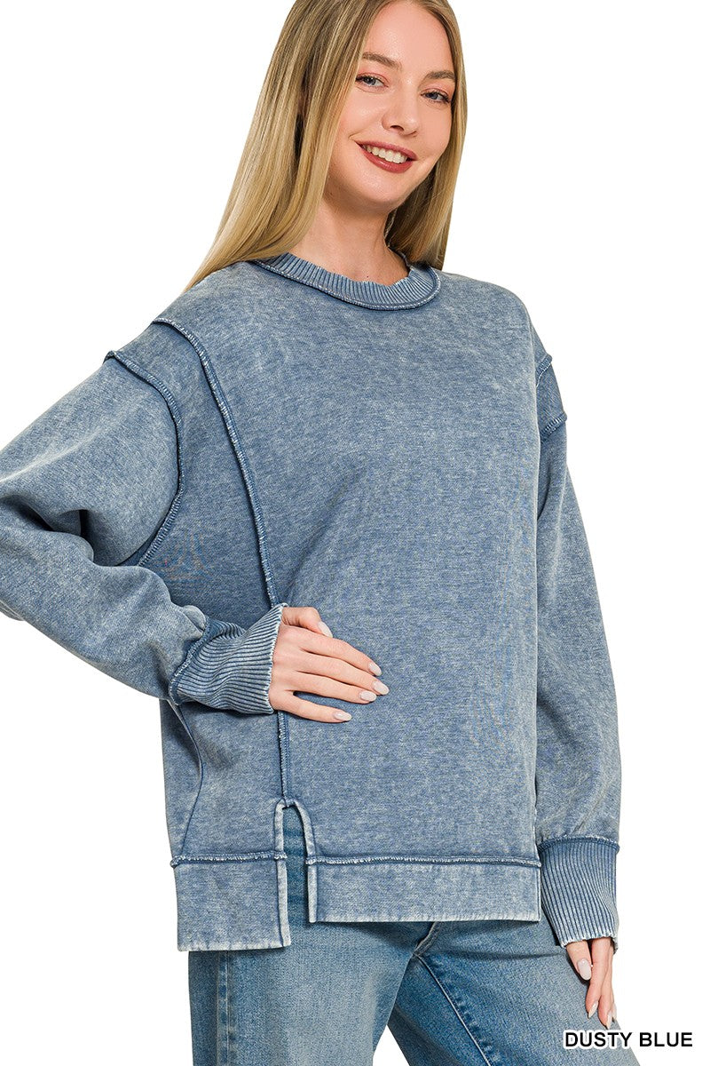 Acid Wash Exposed Seam Fleece Sweatshirt