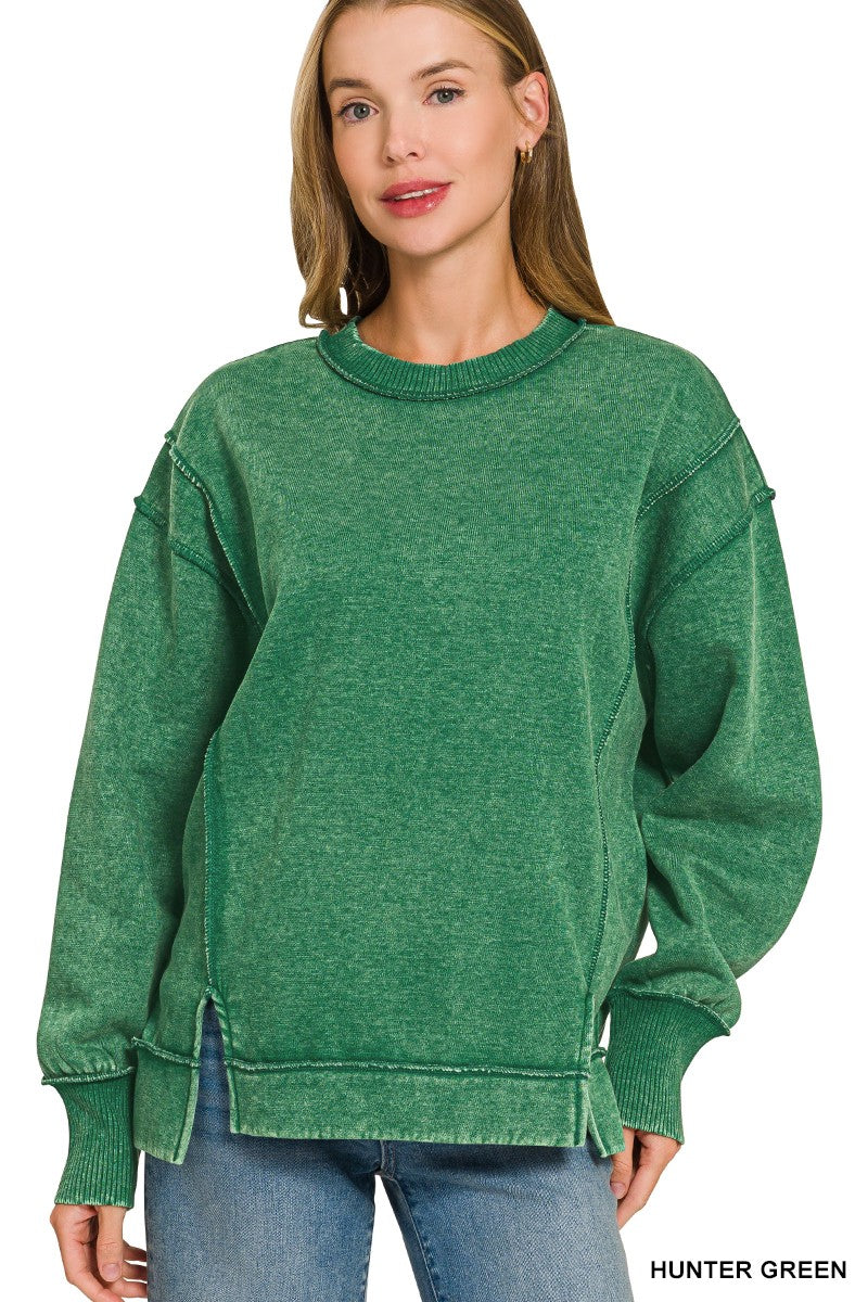 Acid Wash Exposed Seam Fleece Sweatshirt