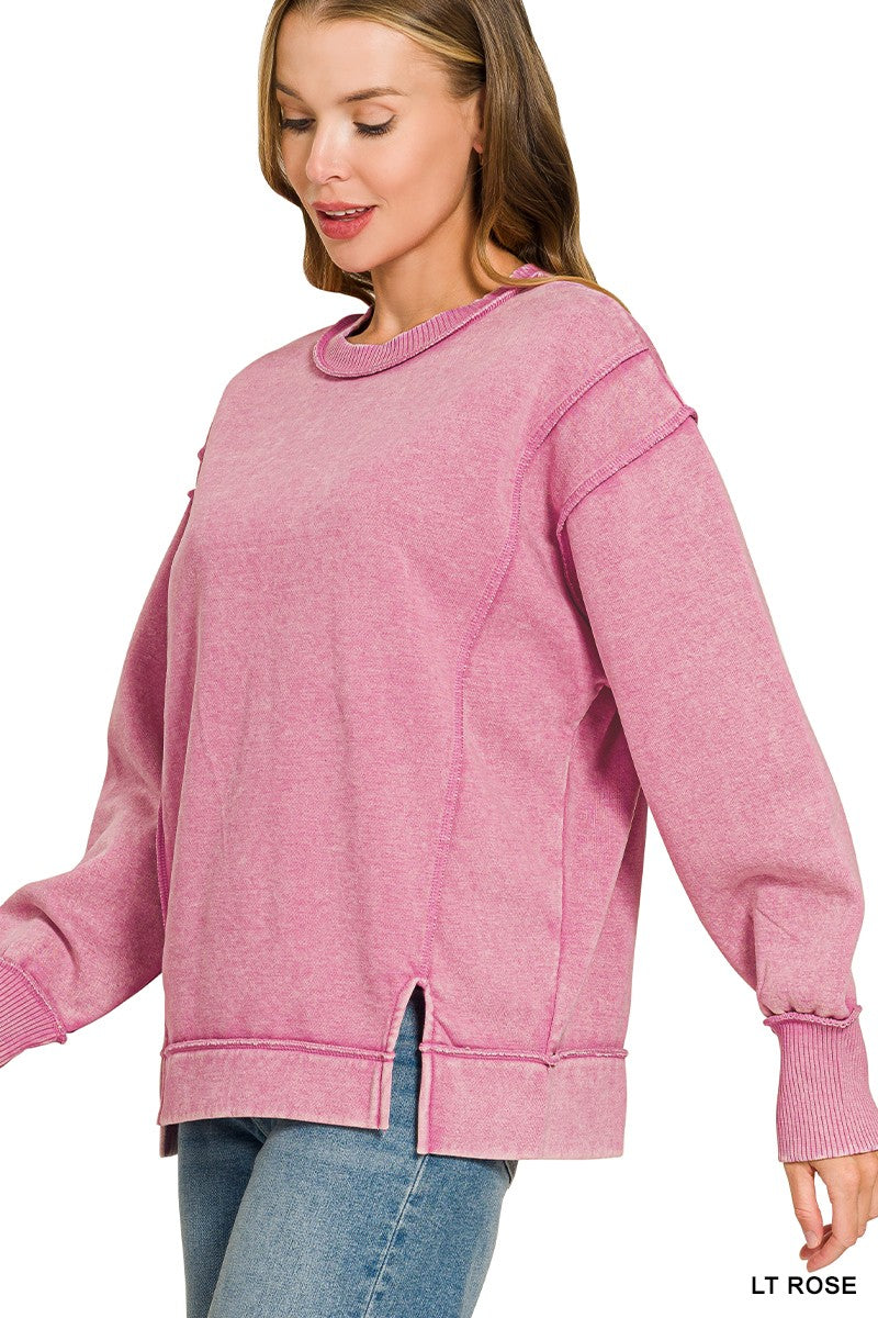 Acid Wash Exposed Seam Fleece Sweatshirt