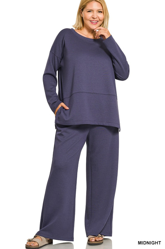 Plus Scuba Side Slit Top & Pants Set