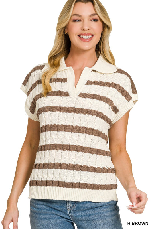 Textured Stripe Collared Sweater Vest