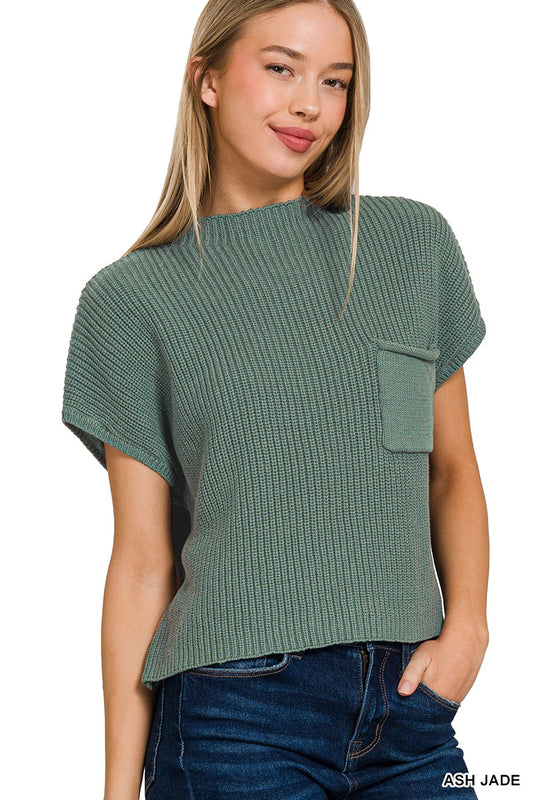 Mock Neck Short Sleeve Cropped Sweater