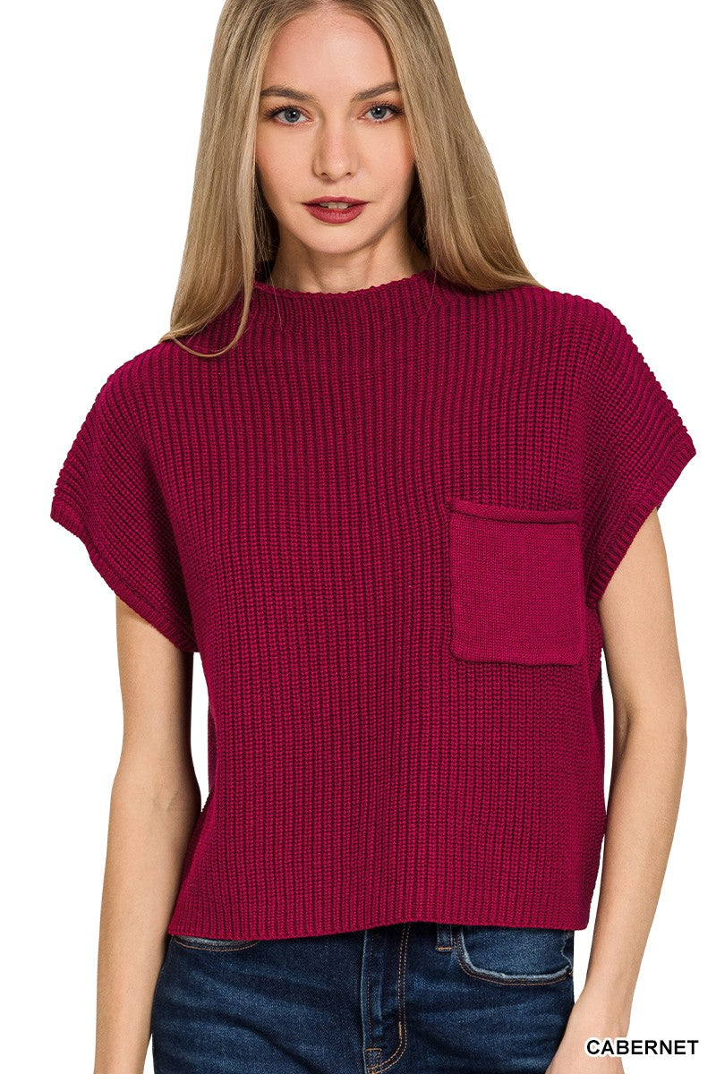 Mock Neck Short Sleeve Cropped Sweater