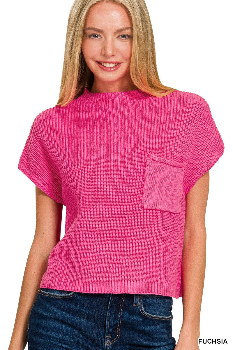 Mock Neck Short Sleeve Cropped Sweater
