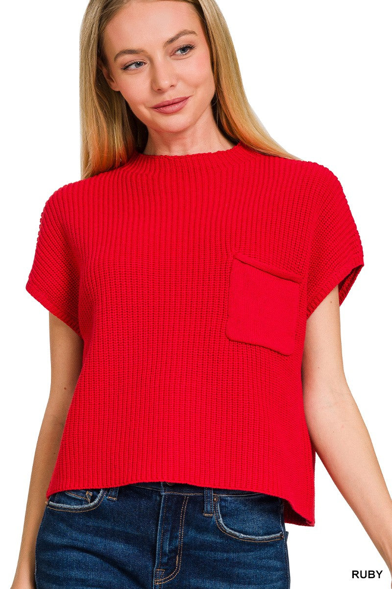 Mock Neck Short Sleeve Cropped Sweater