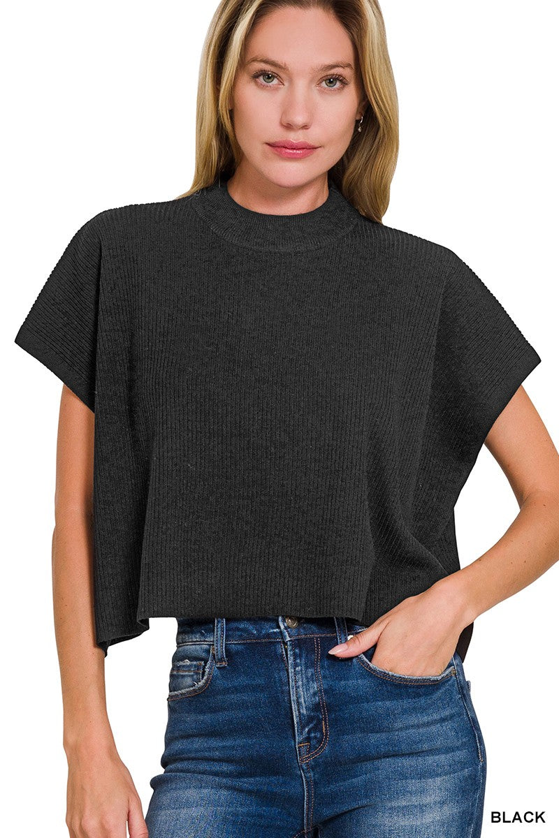 Mock Neck Short Sleeve Sweater