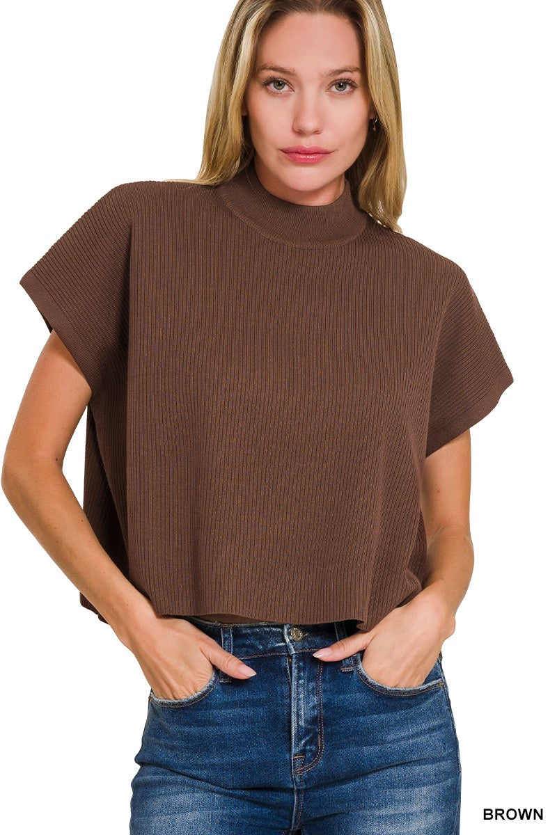 Mock Neck Short Sleeve Sweater