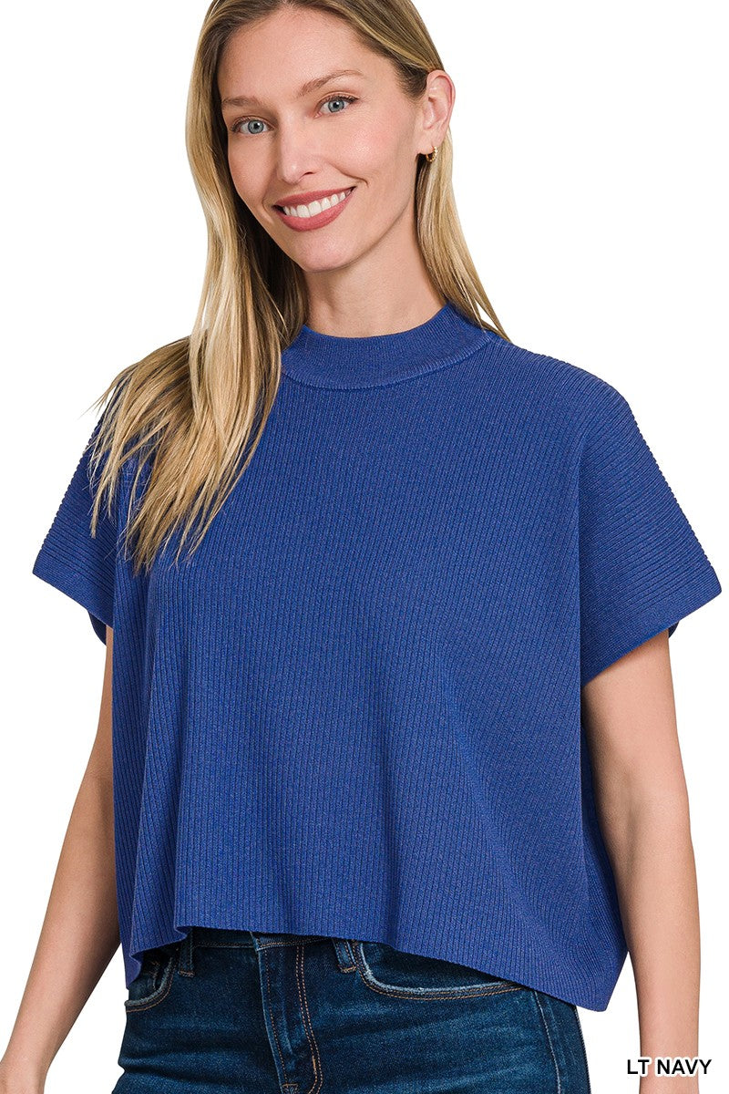 Mock Neck Short Sleeve Sweater
