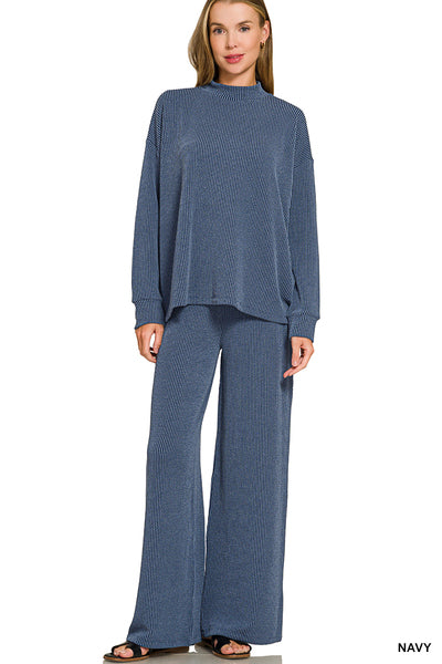 Raised Rib Mock Neck Long Sleeve Tee & Pants Set