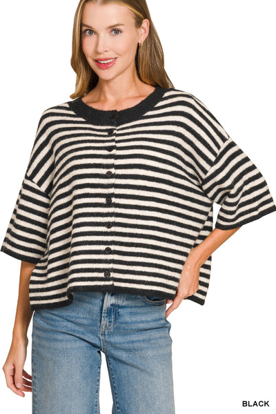 Striped Short Sleeve Cardigan