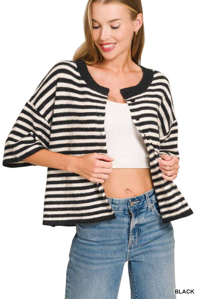 Striped Short Sleeve Cardigan