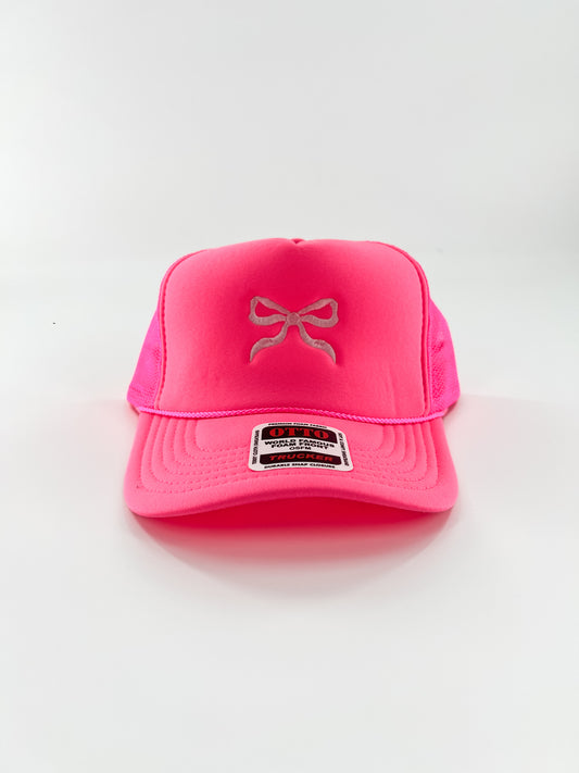 Hot Pink Bow Foam Trucker Hat