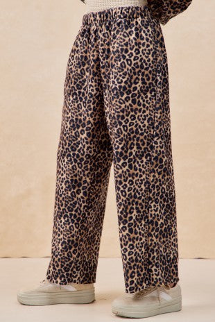 Leopard Brushed Texture Elastic Waistband Pants
