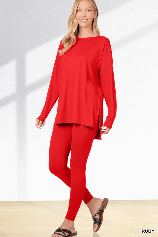Brushed DTY Microfiber Loungewear Set - Ruby