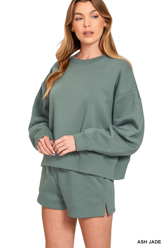 Fleece Round Neck Pullover & Shorts set
