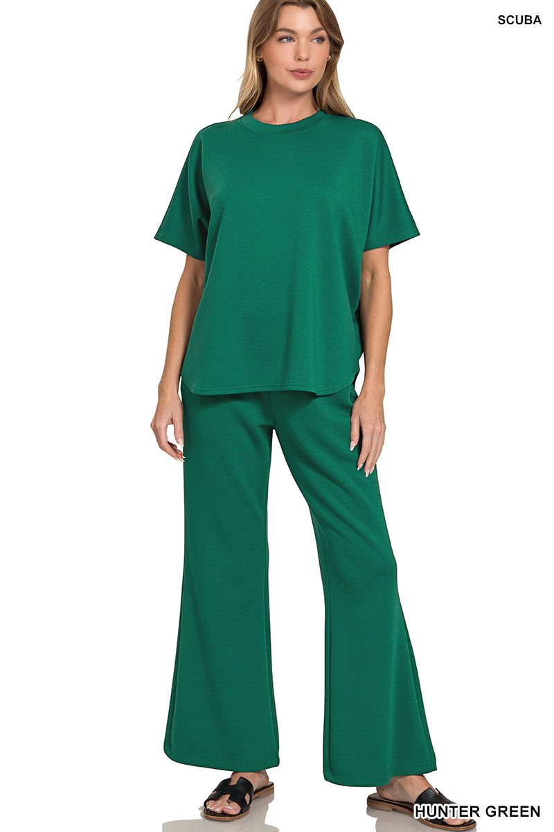 Scuba Curbed Hem Top & Pants Set