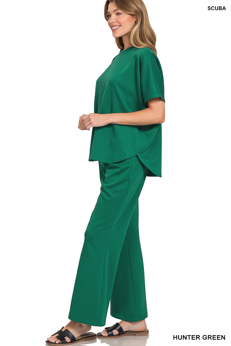 Scuba Curbed Hem Top & Pants Set