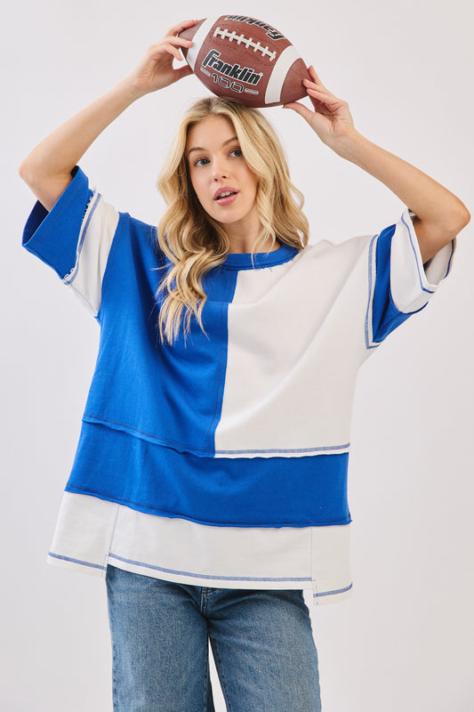 Oversized Color Block Game Day Tee - Royal Blue