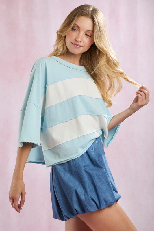 Cut Edge Color Blocked Washed Tee