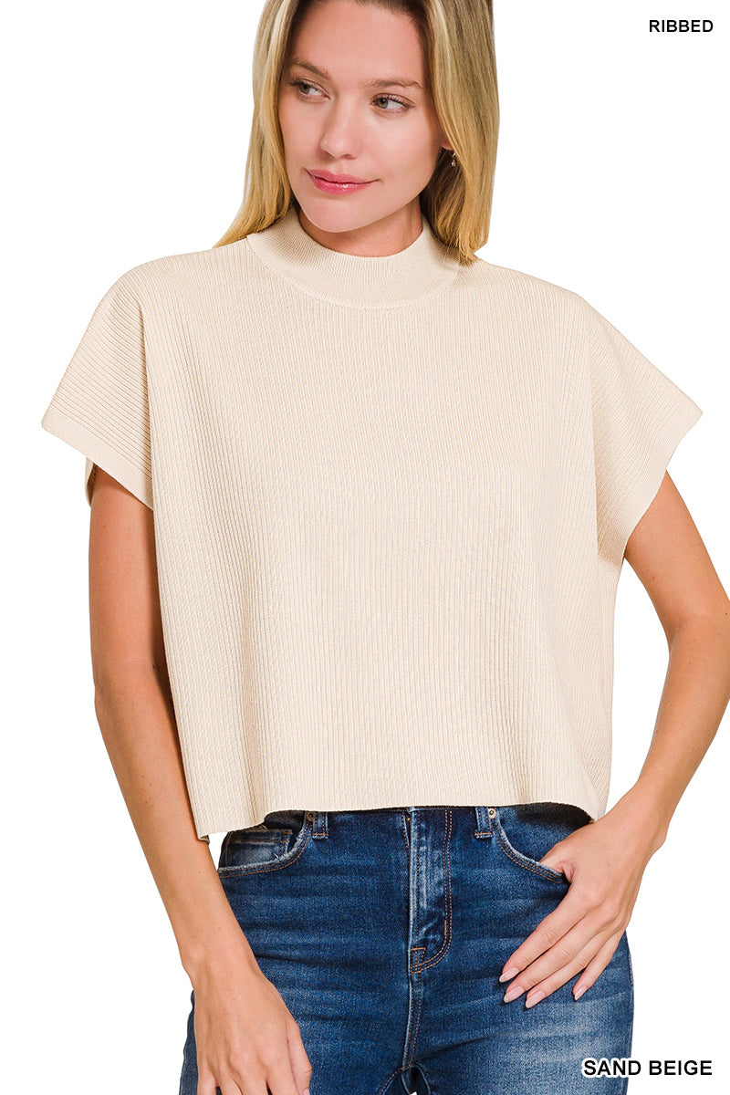 Mock Neck Short Sleeve Sweater