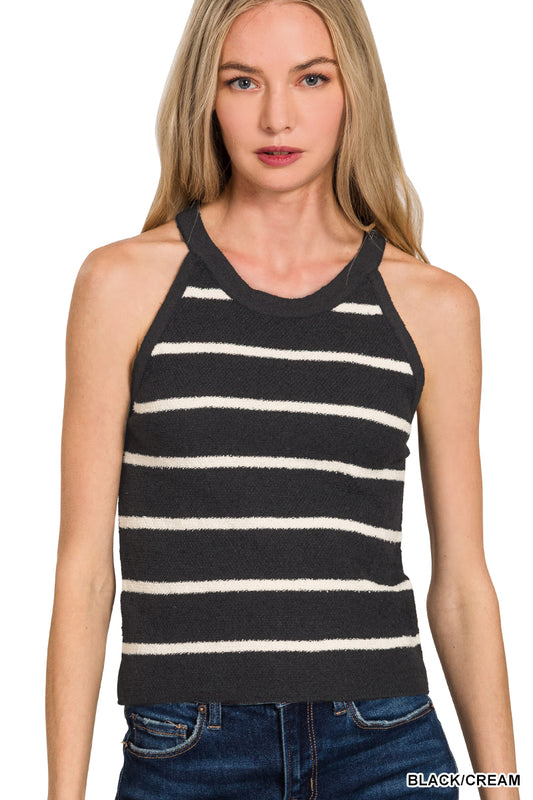 Stripe Sweater Tank Top - Black/Cream