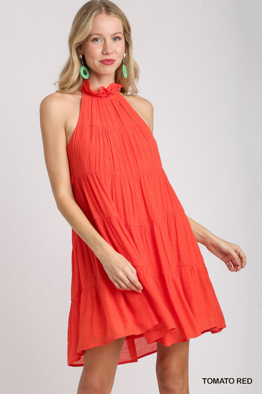 Sleeveless Halter Neck Tiered Dress