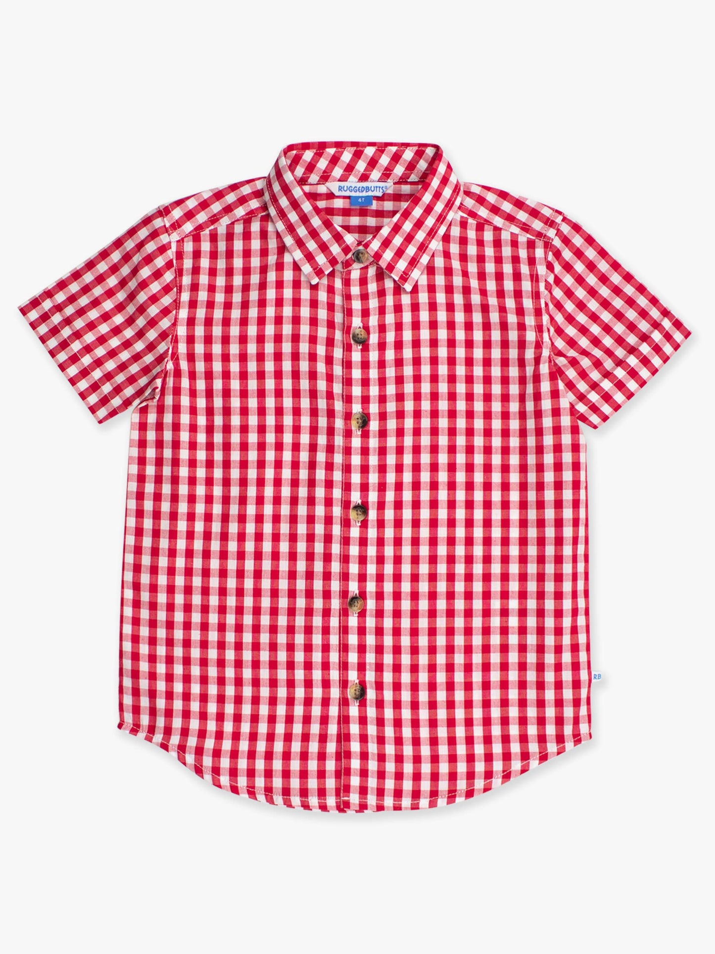 Boys Classic Red Gingham Short Sleeve Button Down Shirt