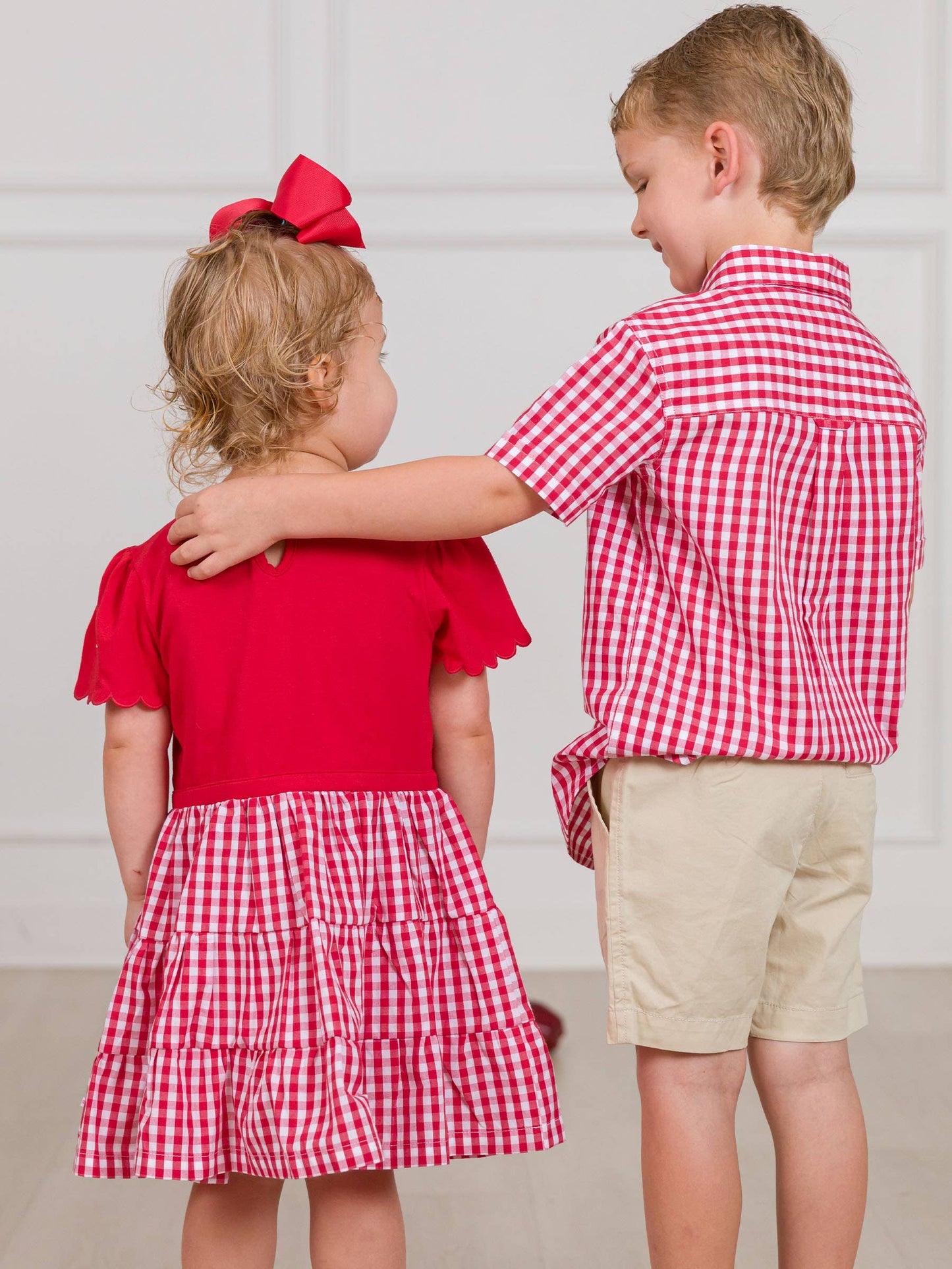 Boys Classic Red Gingham Short Sleeve Button Down Shirt