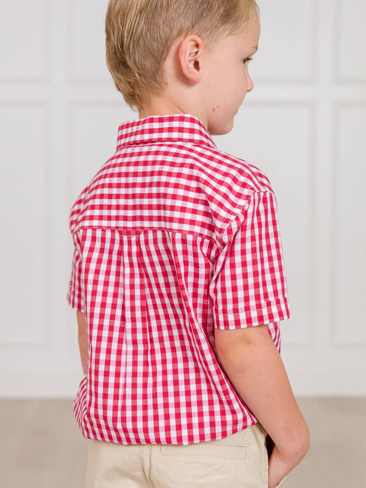 Boys Classic Red Gingham Short Sleeve Button Down Shirt