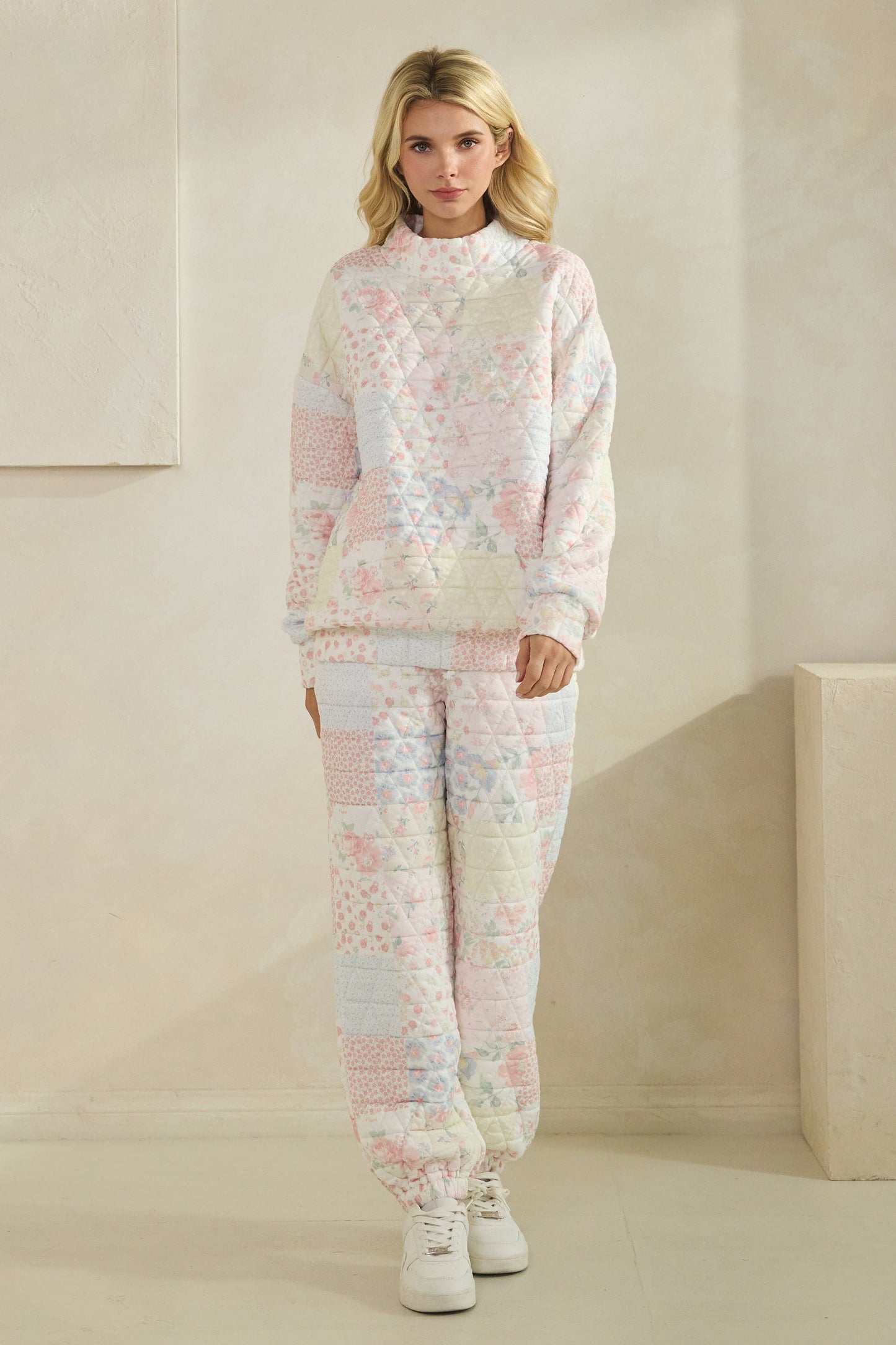 Floral Textured Mock Neck Sweater