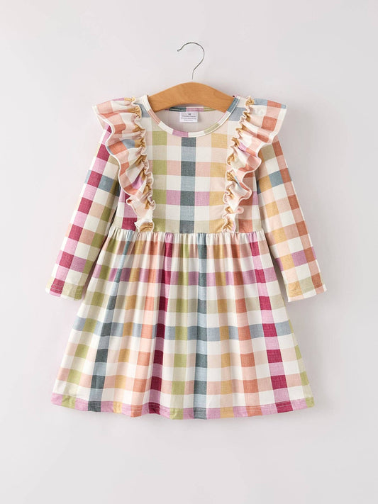 Girls Plaid Long Sleeve Dress