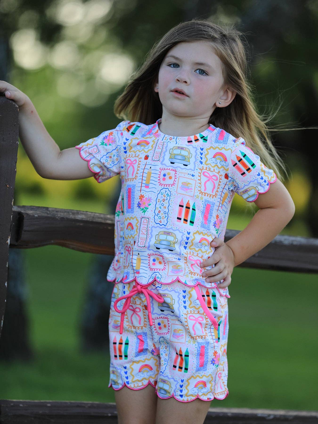 Girls Back to School Print Short Set