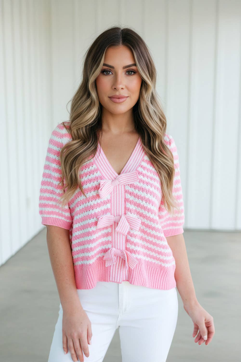Bow V-Neck Sweater Top