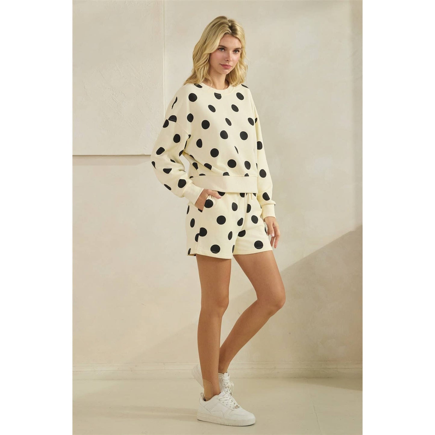 Polka Dot Crew Neck Sweatshirt