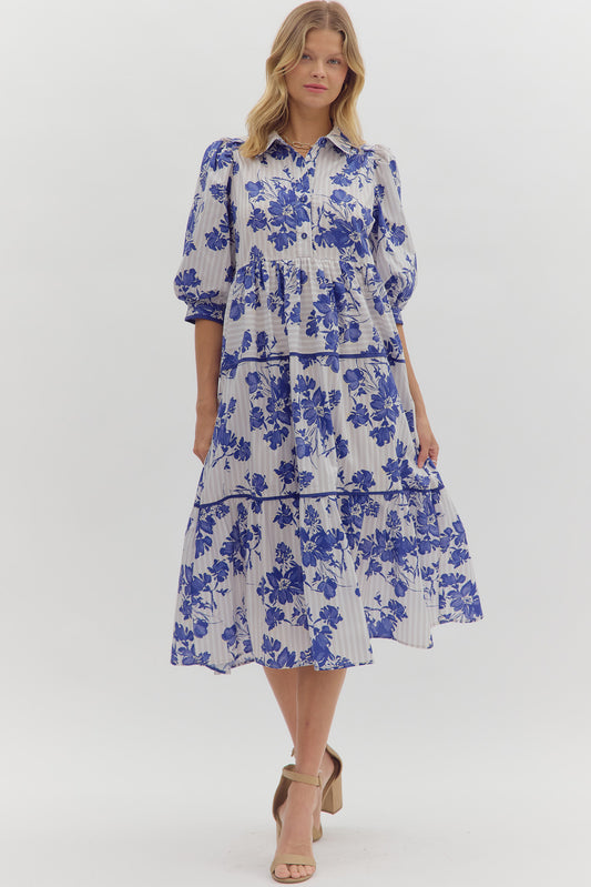 Floral Print Dress - Navy