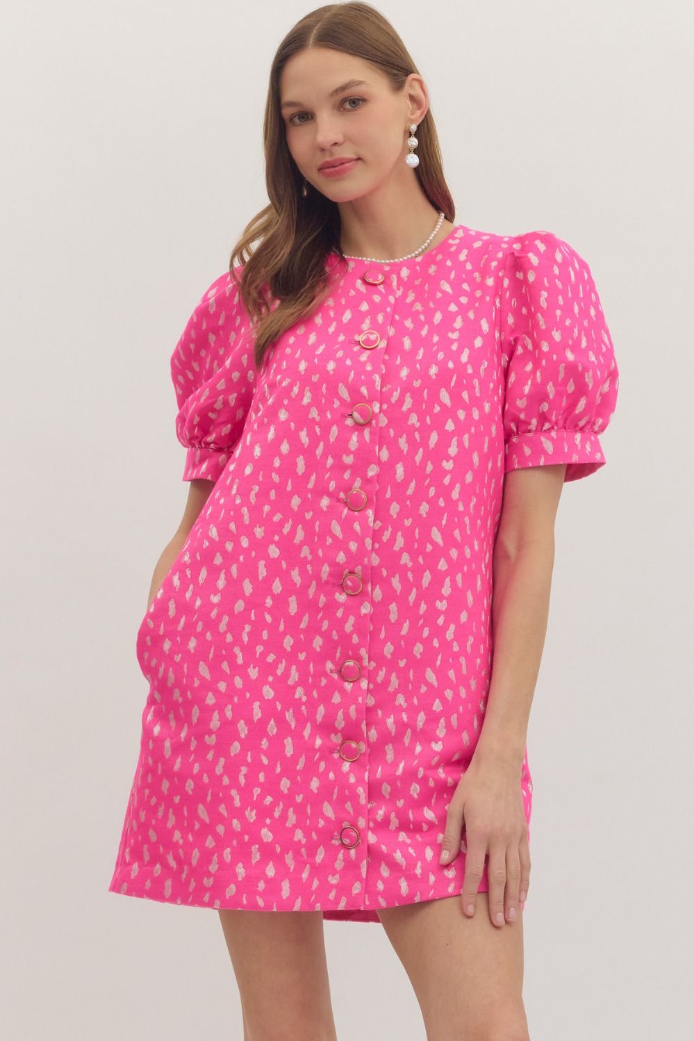 Textured Jacquard Short Puff Mini Dress