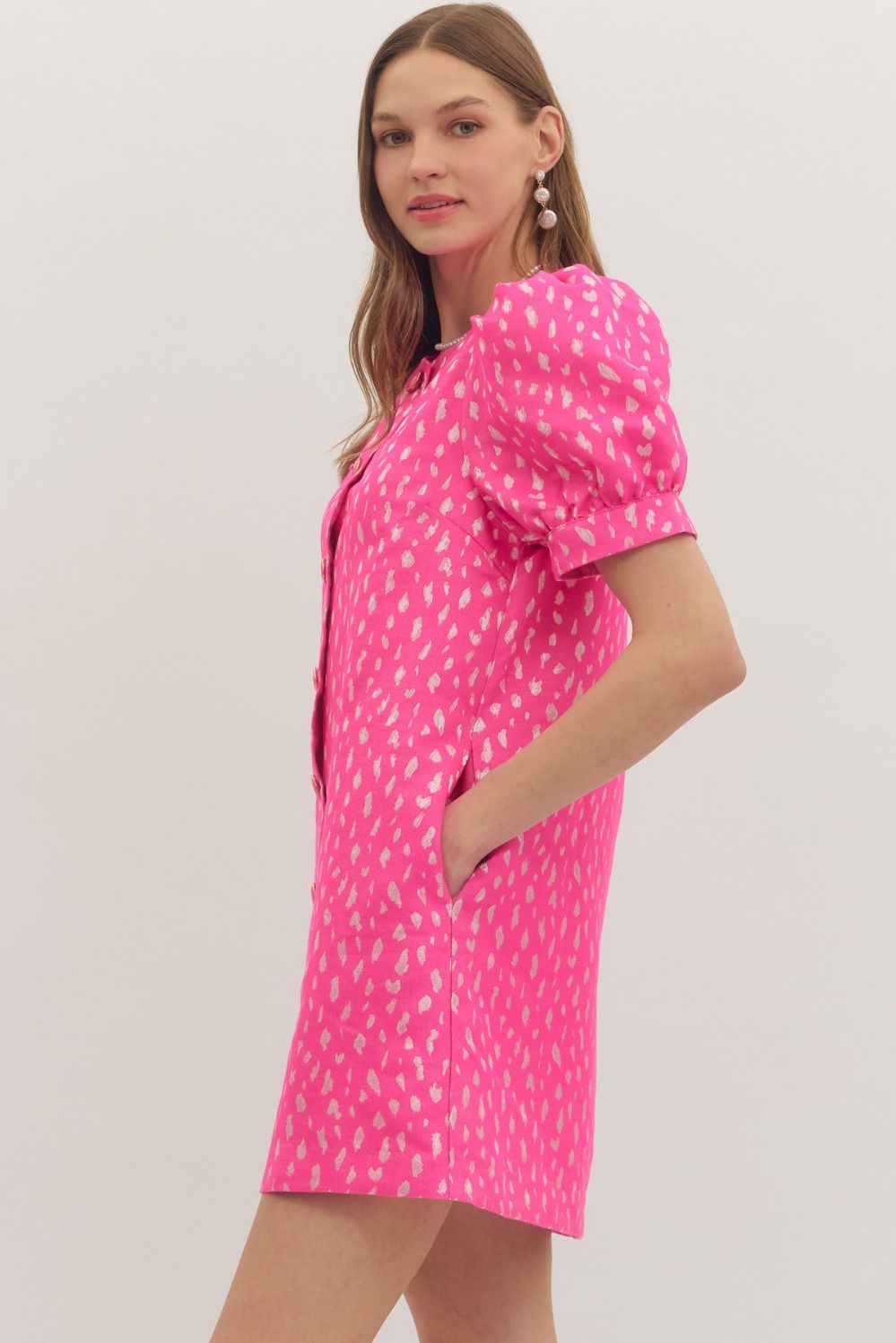 Textured Jacquard Short Puff Mini Dress