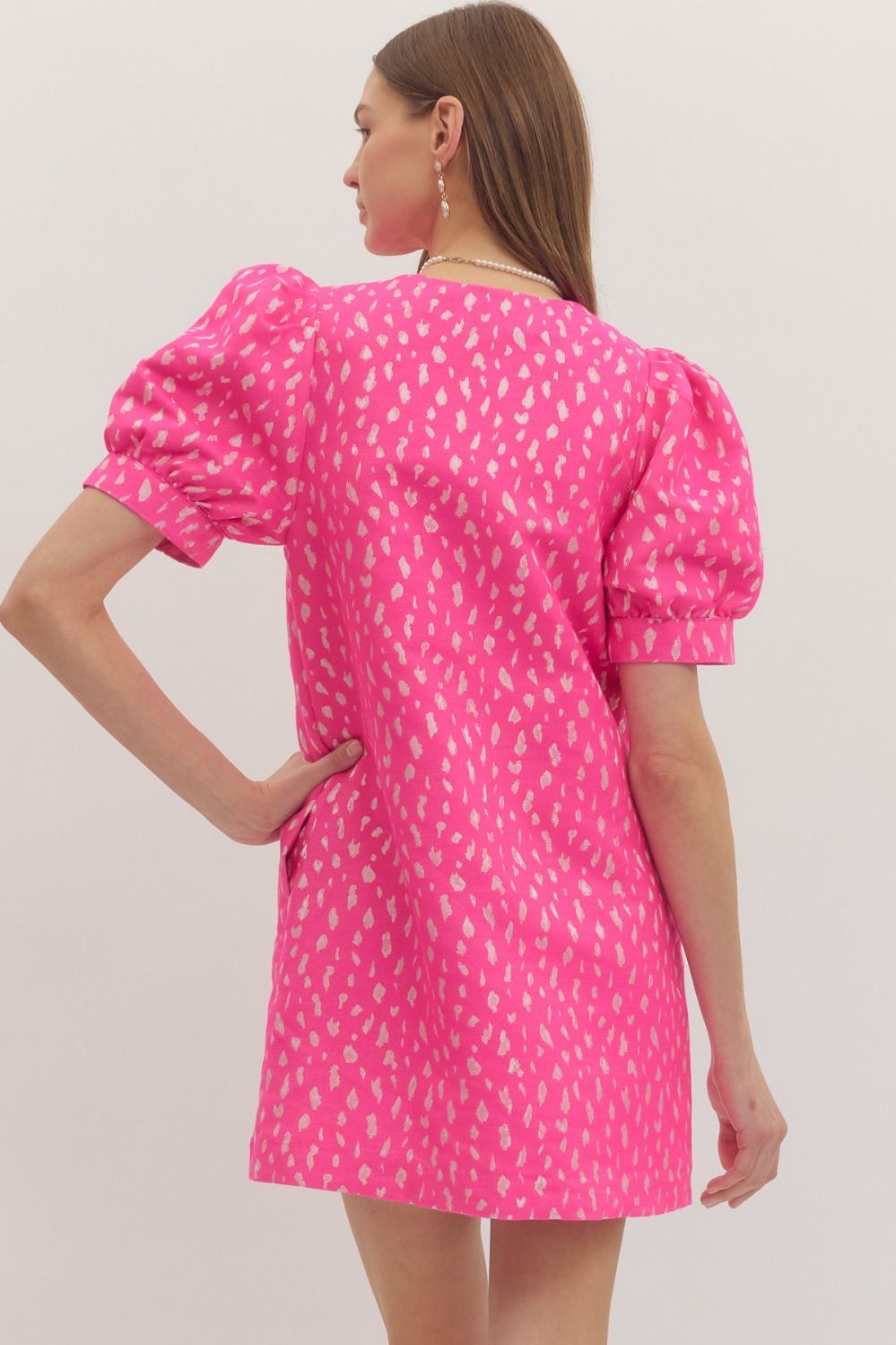 Textured Jacquard Short Puff Mini Dress