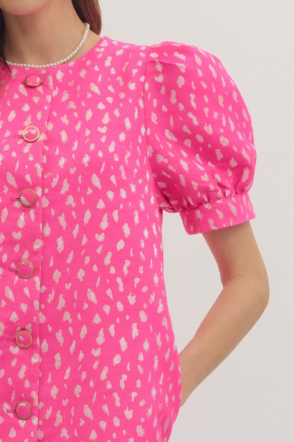 Textured Jacquard Short Puff Mini Dress