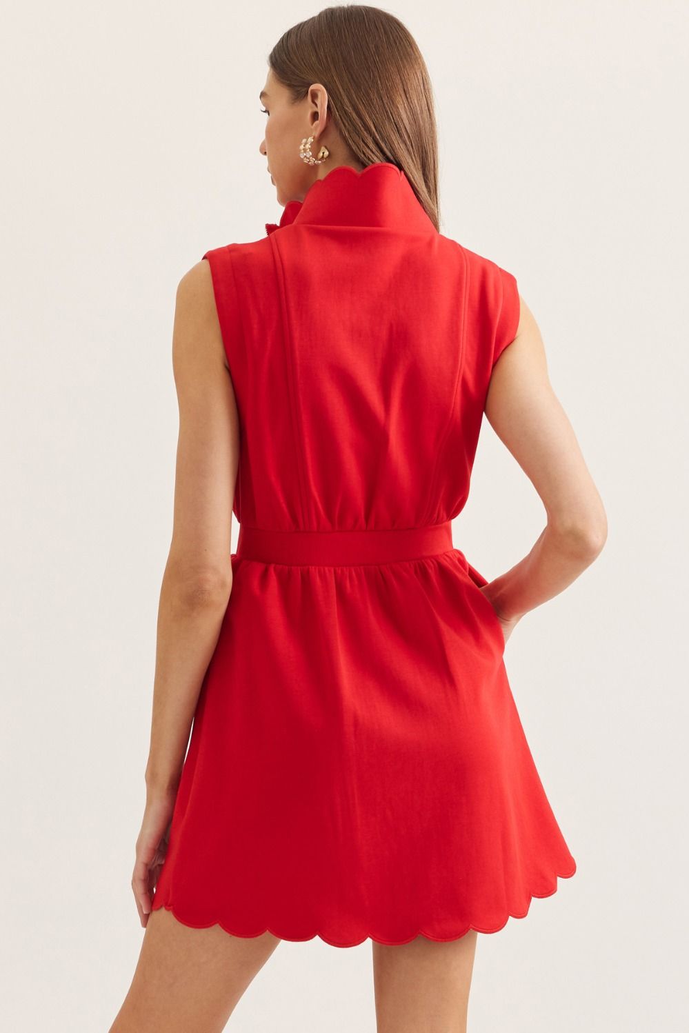 Half-Zip Scallop Mini Dress