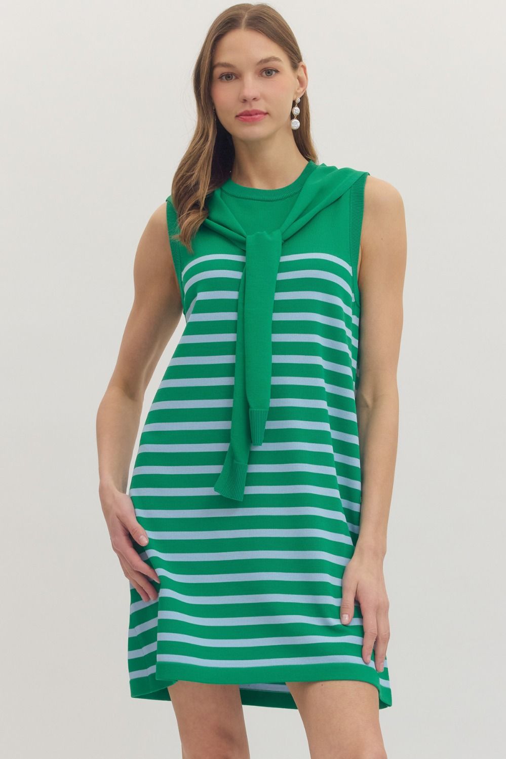Striped Mini Dress w/ Scarf Tie