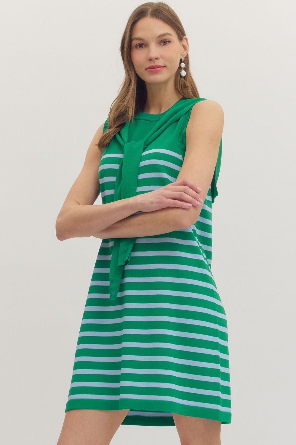 Striped Mini Dress w/ Scarf Tie