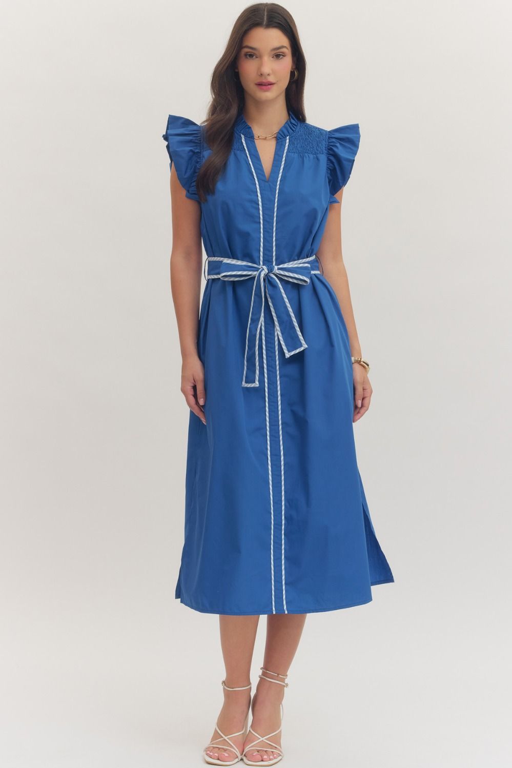Ruffle Cap Sleeve Midi Dress