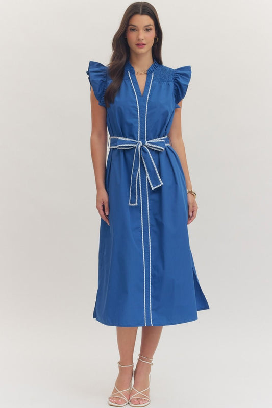 Ruffle Cap Sleeve Midi Dress