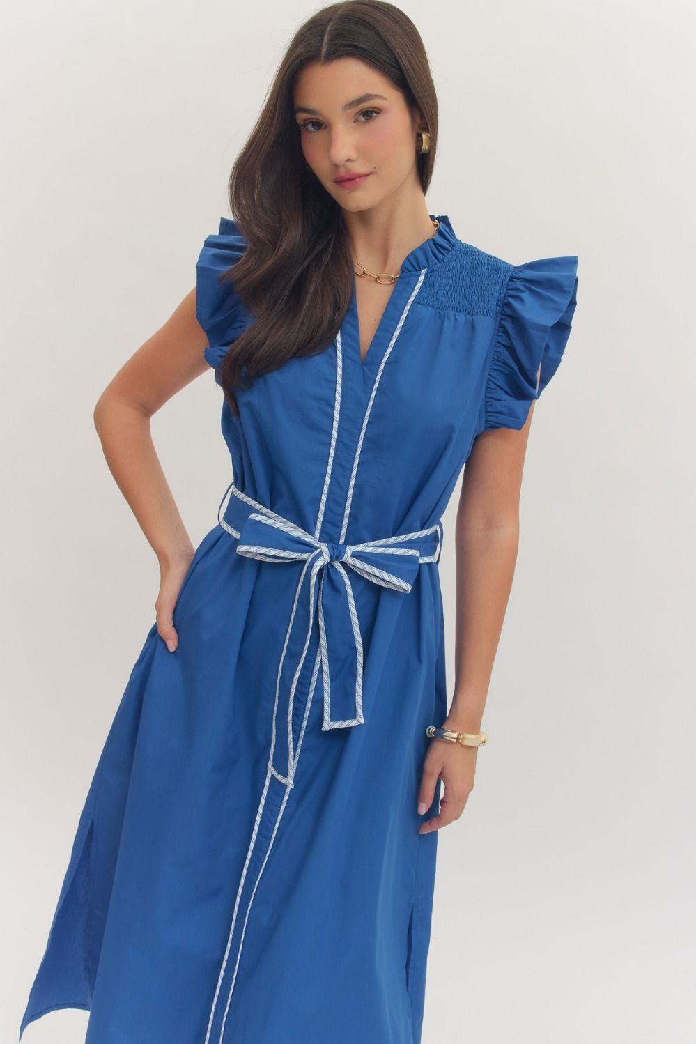 Ruffle Cap Sleeve Midi Dress