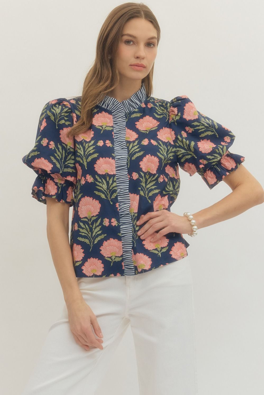 Floral Puffed Short Sleeve Top