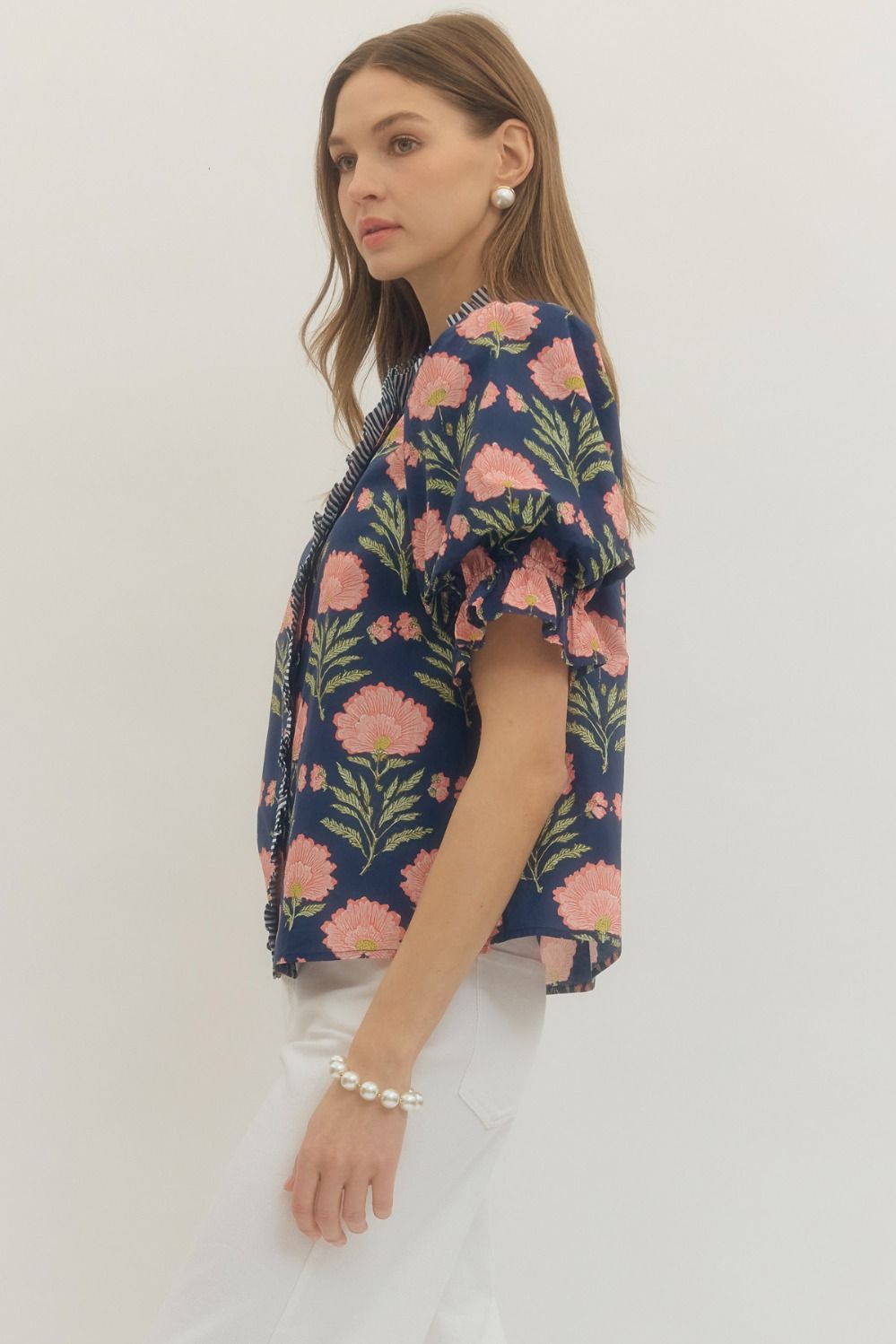 Floral Puffed Short Sleeve Top